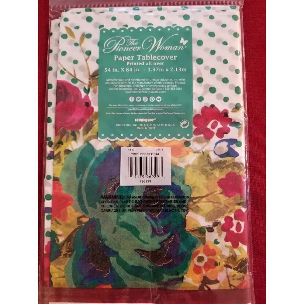 PIONEER WOMAN PAPER TABLECLOTH 54 X 84 ~ TIMELESS FLORAL